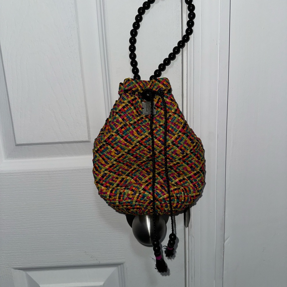 Vintage Multicolor Woven Drawstring Bag